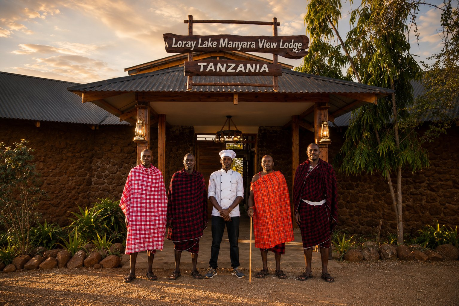 Guests welcomed in front of Loray Lake Manyara View Lodge